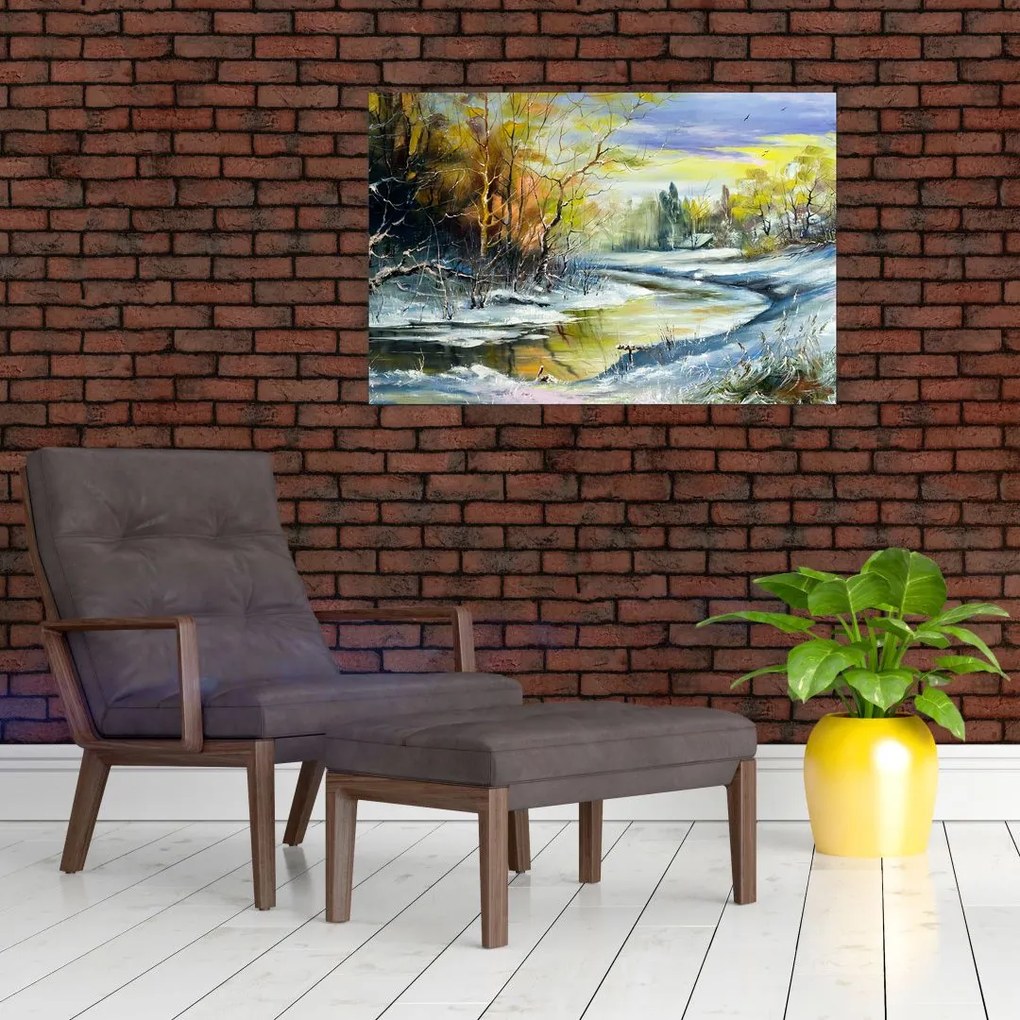 Tablou - Râu de iarnă, pictură în ulei (90x60 cm)