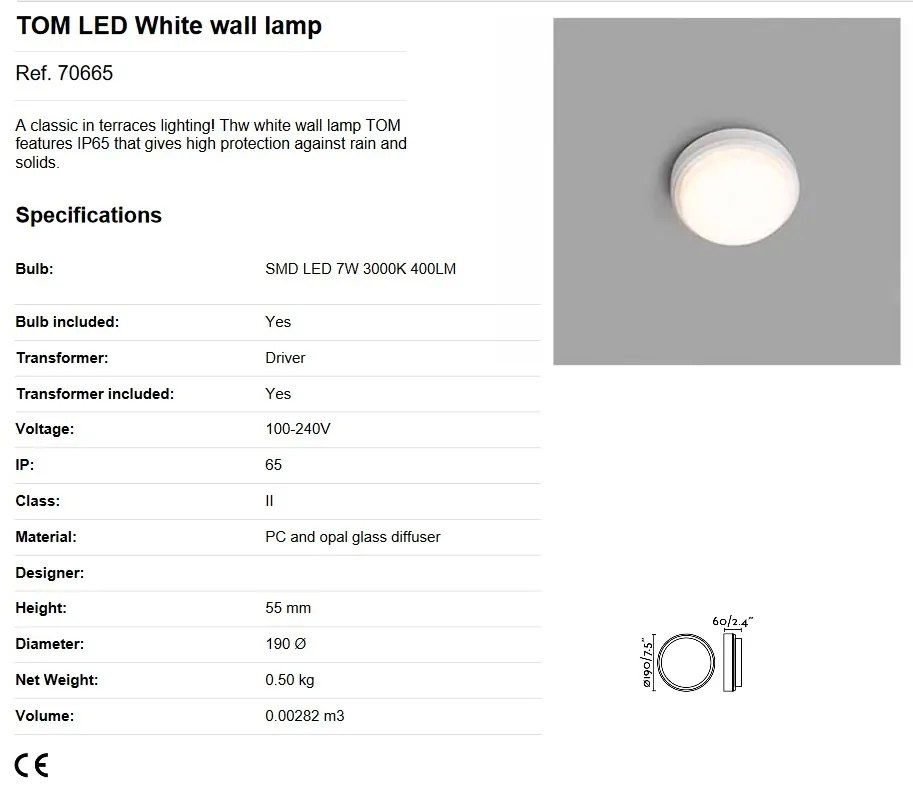 Aplica LED de perete / tavan pentru exterior IP65 TOM alba