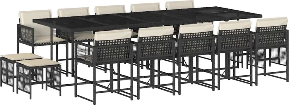 vidaXL Set mobilier de grădină cu perne, 15 piese, negru, poliratan