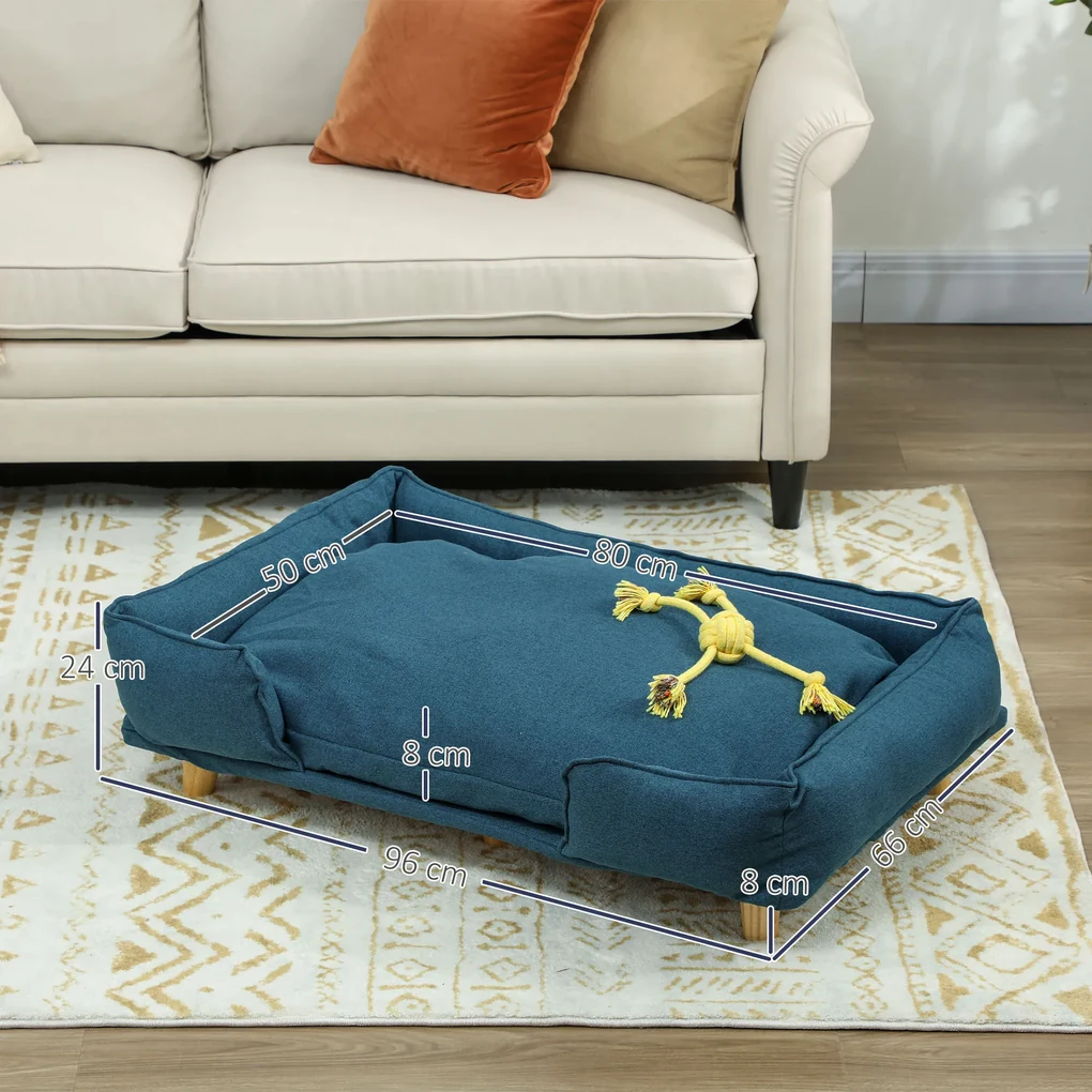 PawHut Canapea pentru Câini până la 30 kg cu Pernă Detașabilă, 96x66x24 cm, Albastru | Aosom Romania