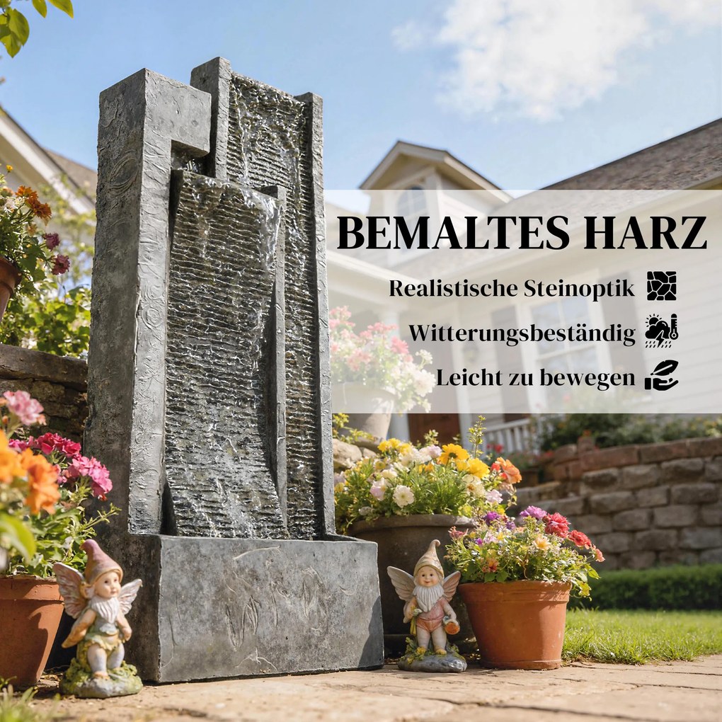 Outsunny Fântână 3 trepte pentru grădină cu iluminare LED, ghiveci, pompă, aspect piatră, reglabil 38 x 19 x 101 cm | Aosom Romania