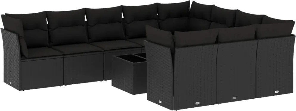 vidaXL Set canapele de grădină cu perne, 11 piese, negru, poliratan
