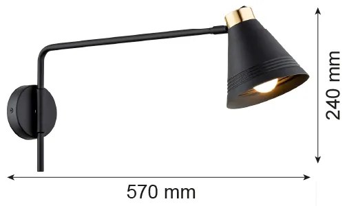 Lampă de perete AVALONE 1xE27/15W/230V 57 cm neagră/aurie Argon 8009
