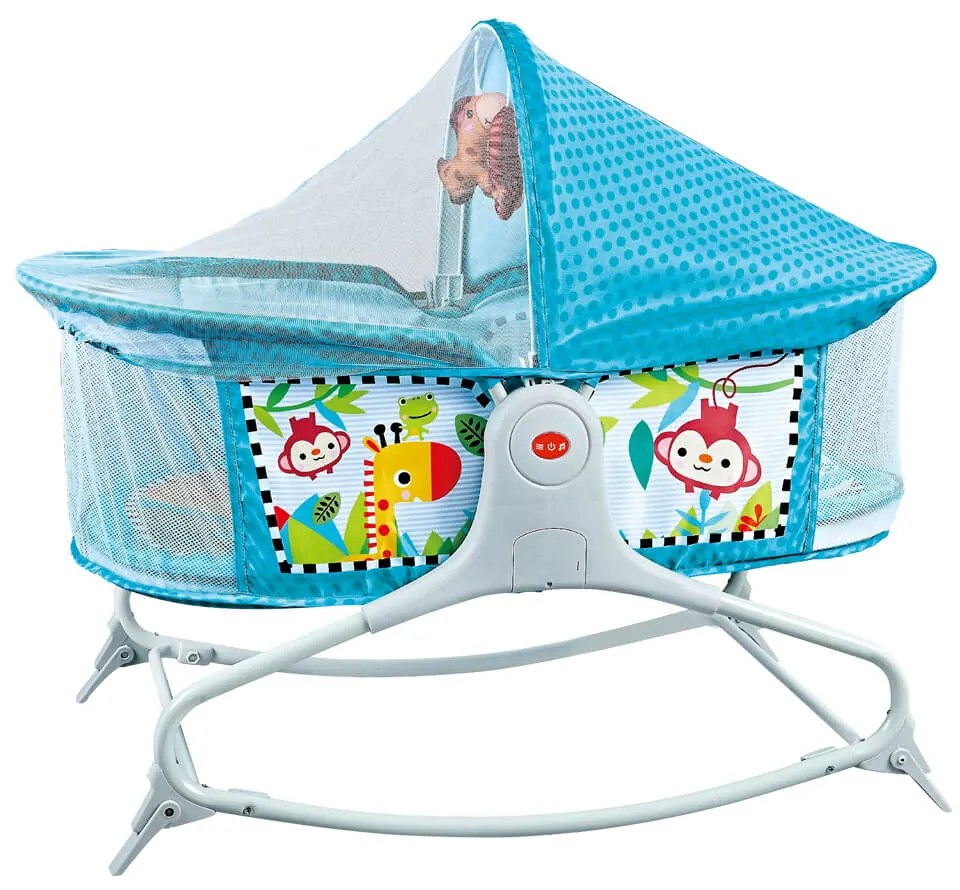 Patut muzical pentru bebe, cu vibratie, albastru