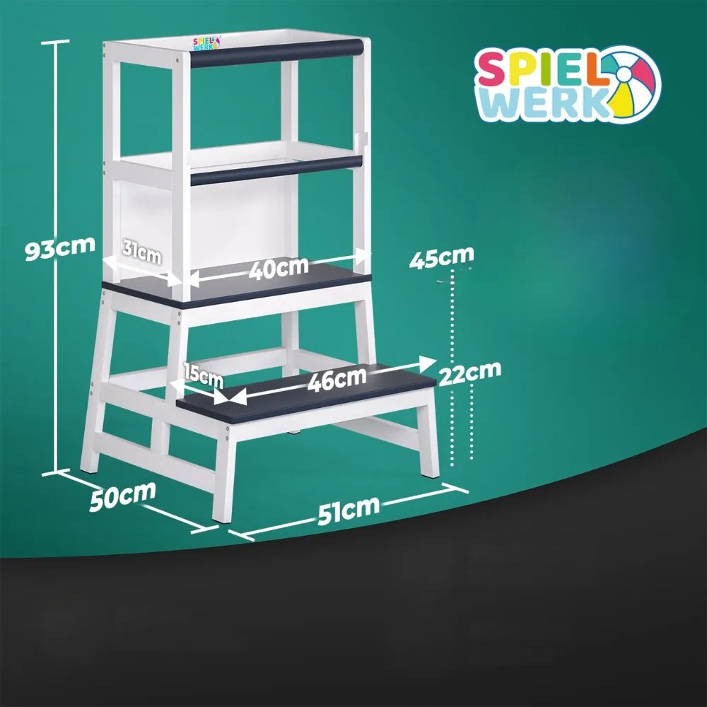 Turn de învățare PLAY din pin, 93x51x50cm, albă/antracit Spielwerk