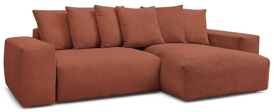 Colțar teracotă extensibil/cu spațiu de depozitare cu tapițerie din catifea reiată Voltaire – Bobochic Paris