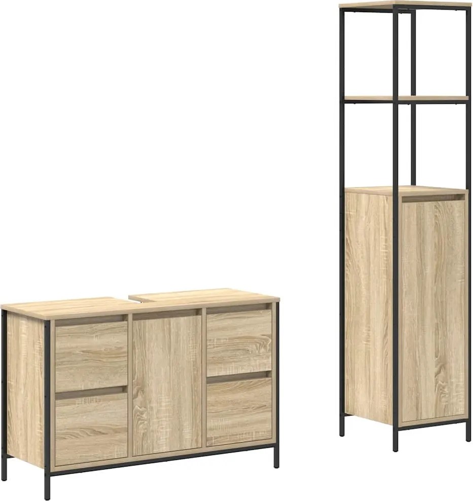 vidaXL Set de mobilier pentru baie cu ușă 2 pcs Stejar Sonoma și negru