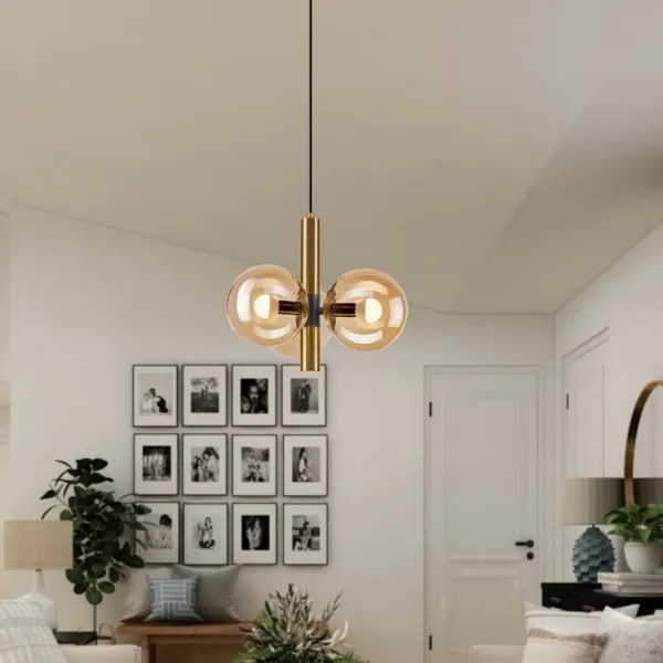 Lustră pe cablu ROLLO 3xE14/5W/230V auriu/bej fumuriu