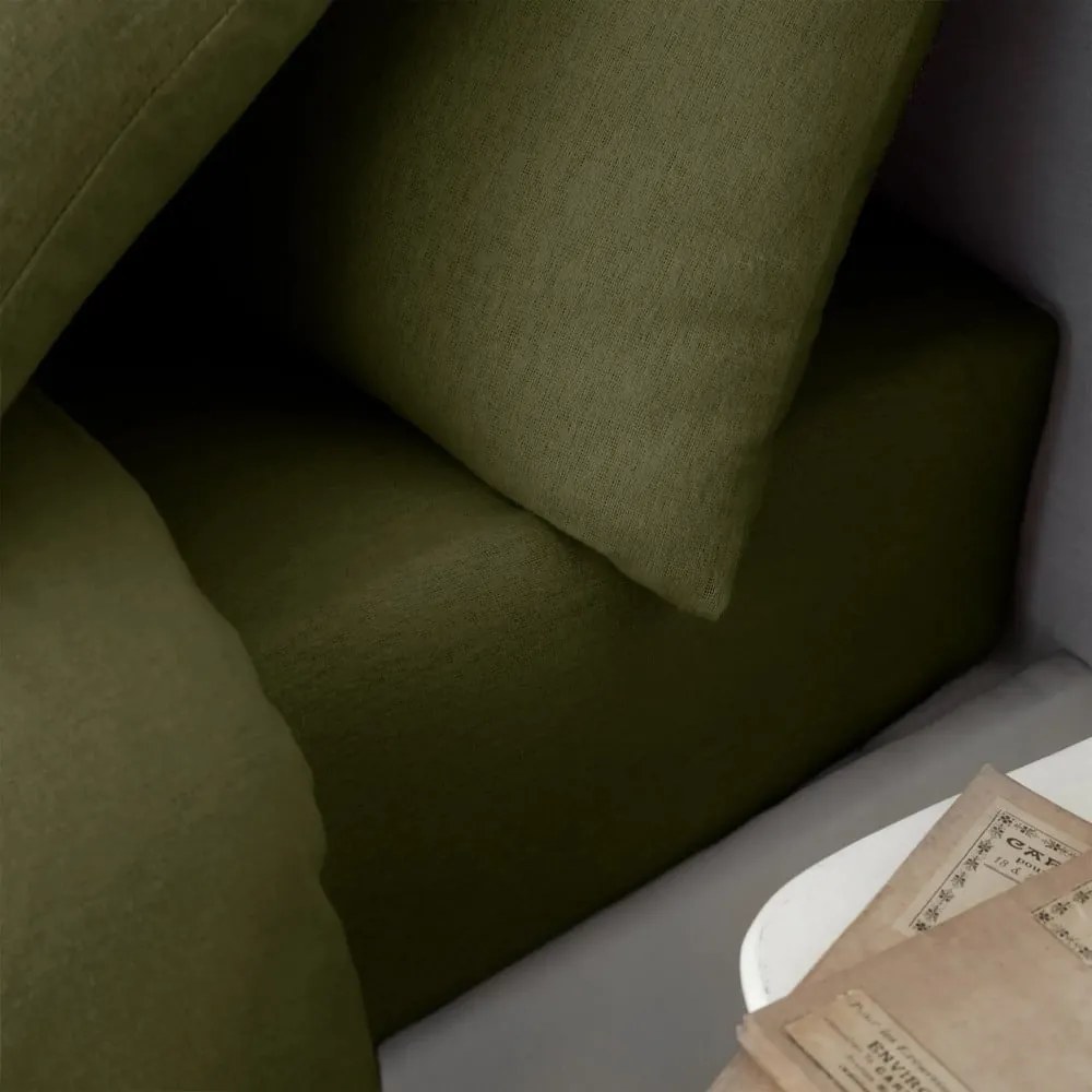 Cearceaf kaki din flanelă cu elastic 135x190 cm Brushed – Catherine Lansfield