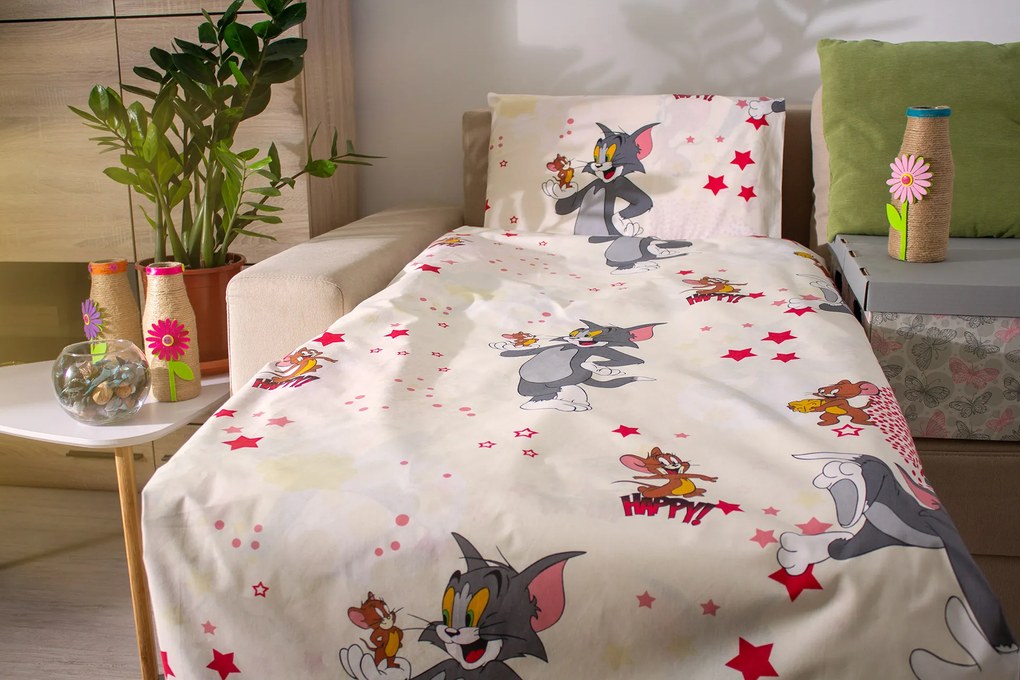 Set 4 piese Lenjerie Tom&amp;Jerry 2-6 ani + Protectie Impermeabila 130x60 - ASC4081
