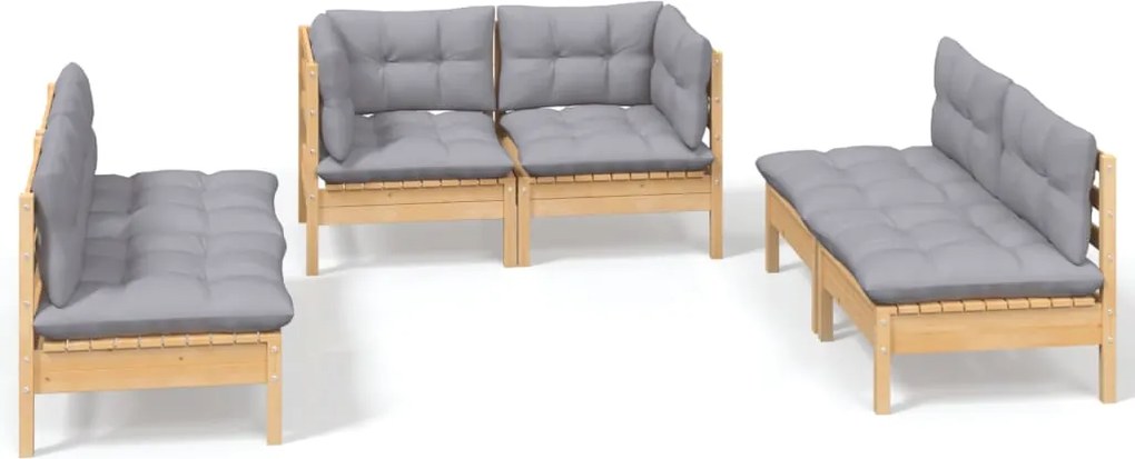 vidaXL Set mobilier grădină cu perne gri, 6 piese, lemn de pin