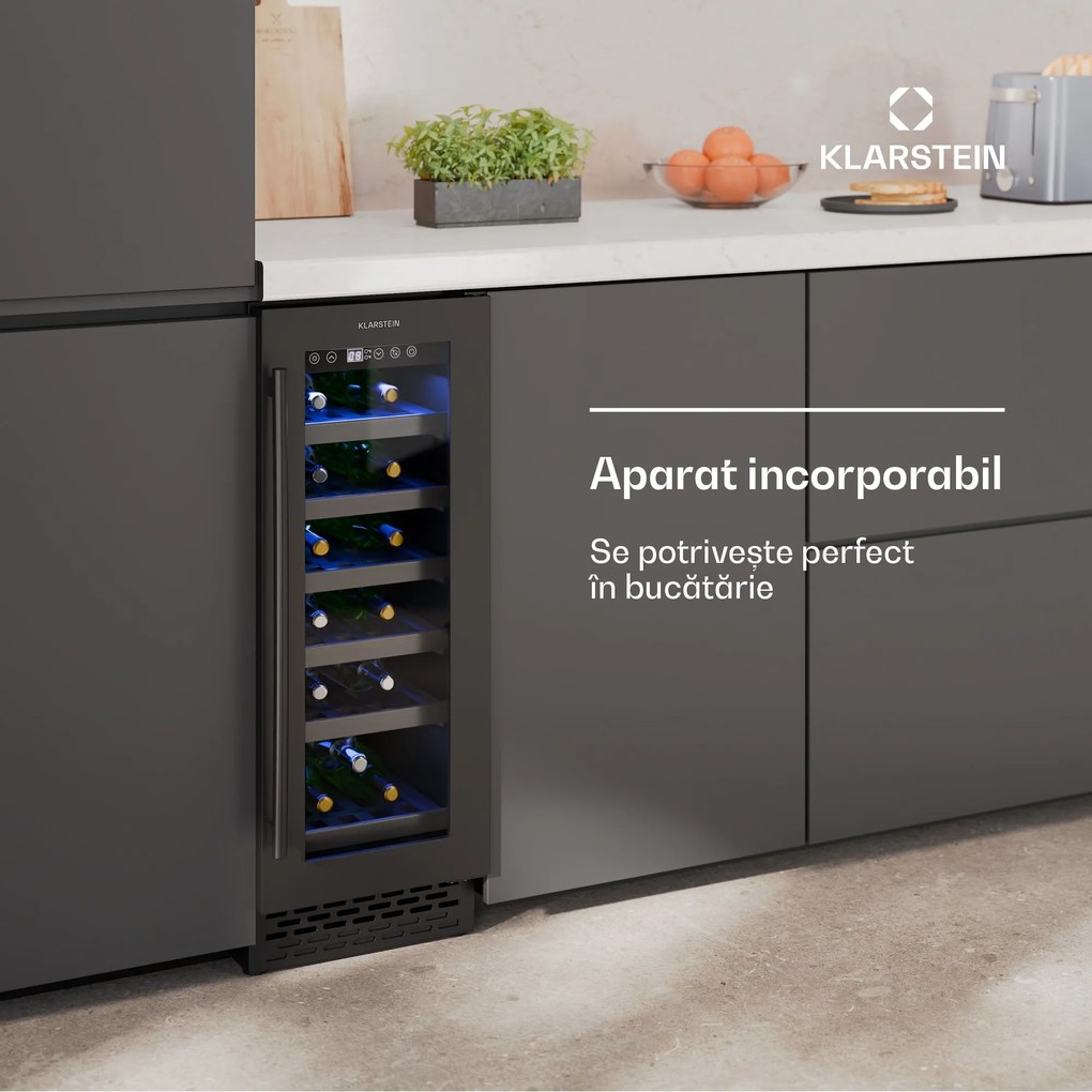 Klarstein Frigider pentru vin Vinovilla 18 Uno, 1 zonă de răcire, 18 sticle, rafturi din lemn, 5-18 °C