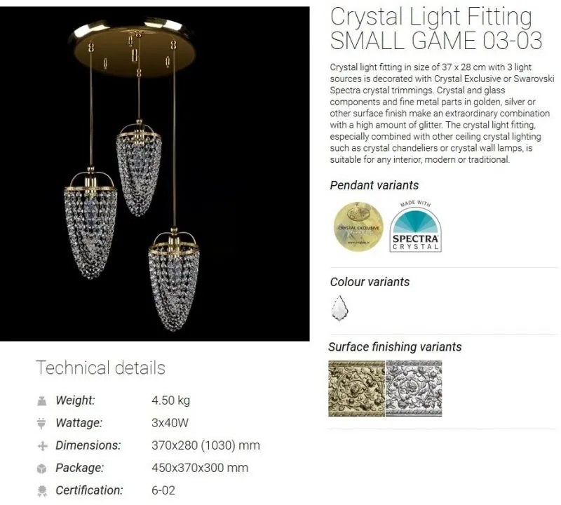 Lustra cu 3 pendule Cristal Bohemia Exclusive SMALL GAME 03-03