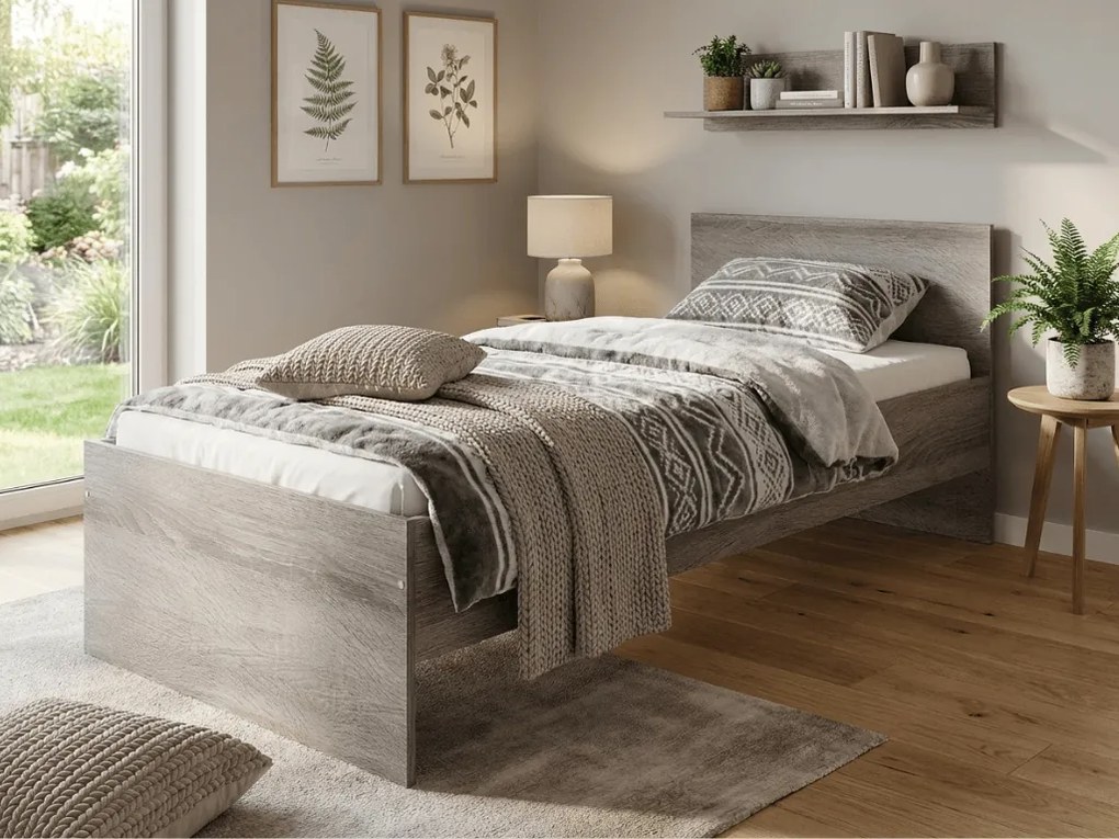 Pat ELISA 90 x 200 cm, stejar trufa Saltele: Cu saltele Deluxe 10 cm, Somiera pat: Fara somiera