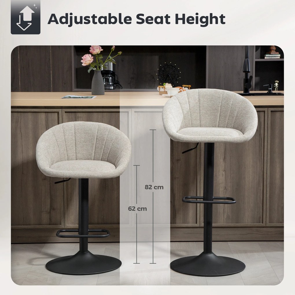 HOMCOM Set 2 Scaune de Bar Rotative din Țesătură cu Înălțime Ajustabilă Bej | Aosom Romania