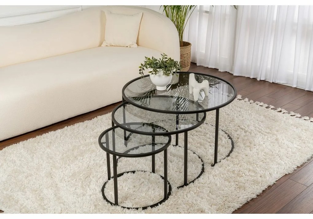 Set de măsuțe de cafea Aurum Black and Grey80 cm, 3 buc.