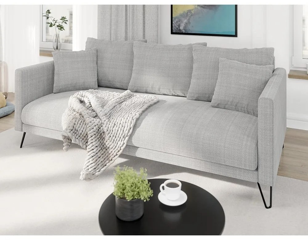 Canapea gri deschis cu tapițerie din chenille 200 cm Freya – Ropez