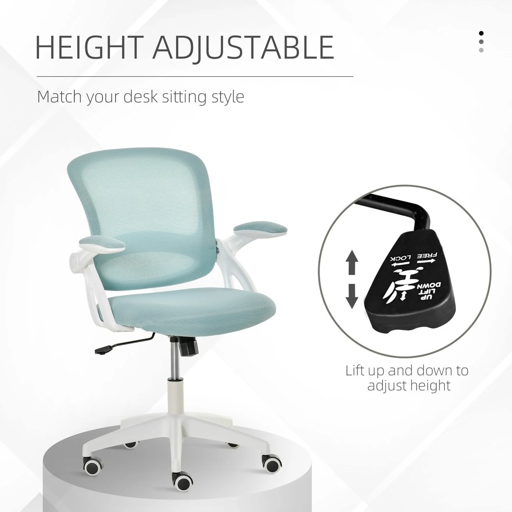 Vinsetto Scaun de Birou Ergonomic cu Spătar din Plasă, Sezut Capitonat, Înălțime Ajustabilă, Albastru, 65.5x61.5x88-97.5cm | Aosom Romania