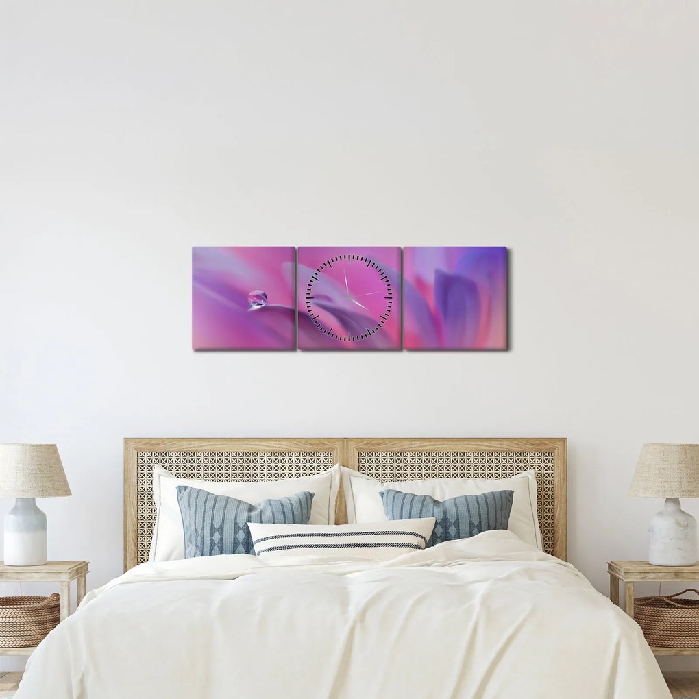 Tablou - Picătură pe floare (cu ceas) (90x30 cm)