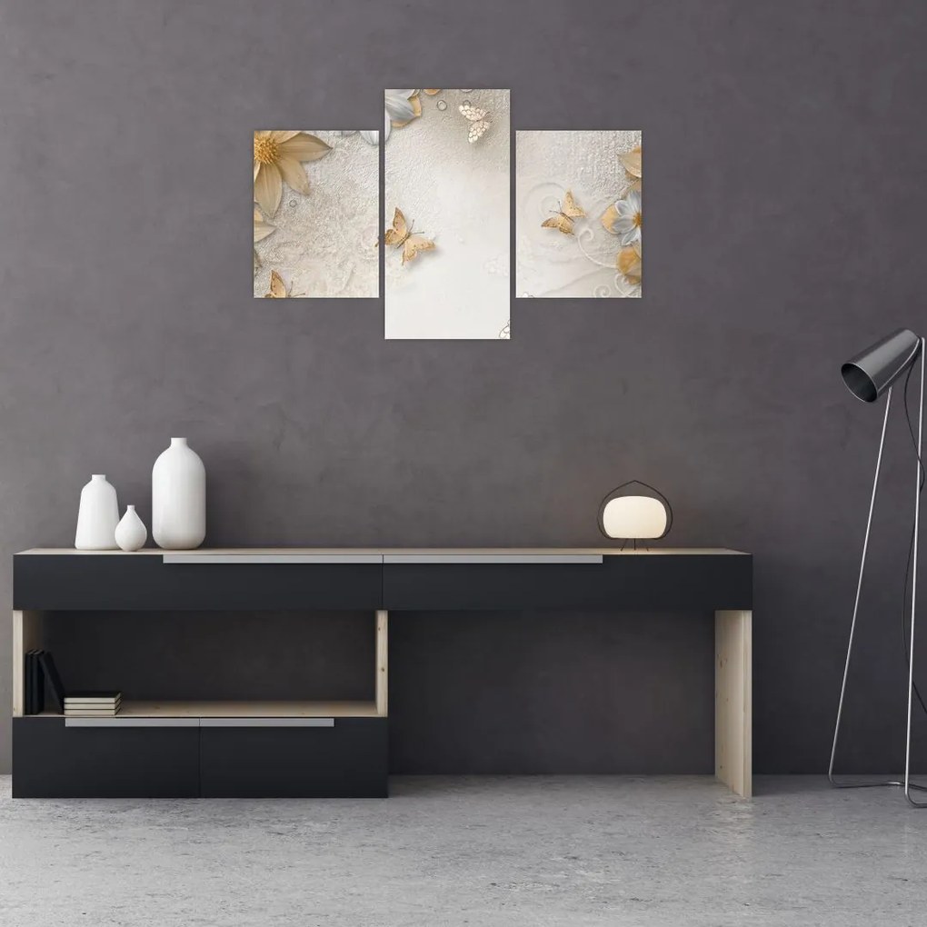 Tablou - Flori cu fluturi (90x60 cm)