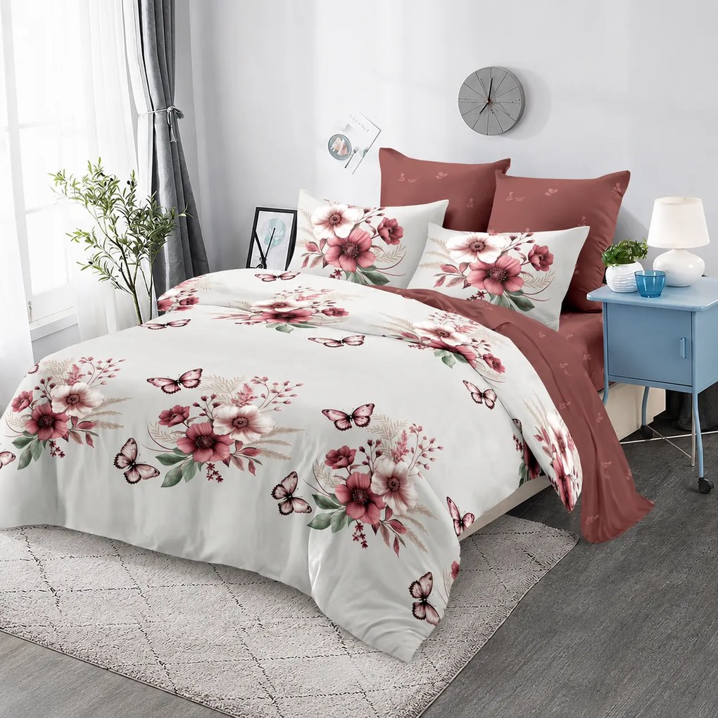 Lenjerie de pat 2 persoane, bumbac finet, 6 piese, 2 fețe, SP838