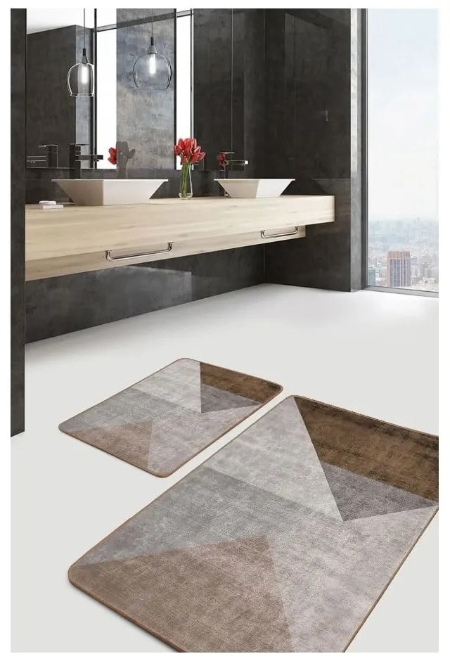 Covorașe de baie gri-maro 2 buc. din catifea 60x100 cm – Mila Home