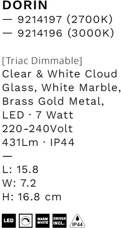 Aplica LED decorativa pentru baie IP44 LED 3000K DORIN alba