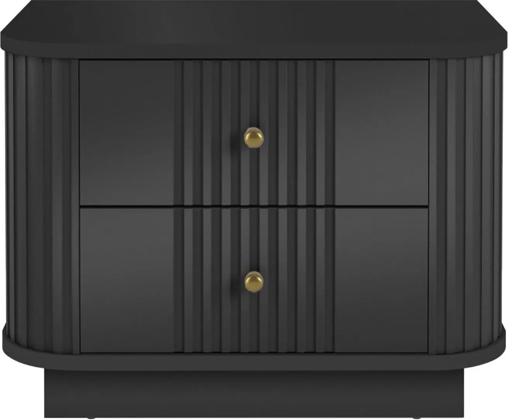 Noptieră Vesper 56 cm pe plintă - negru cu mânere aurii