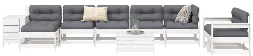 vidaXL Set canapea de grădină, 10 piese, alb, lemn masiv de pin
