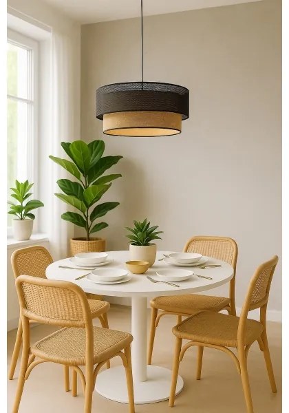 Lampă suspendată pe cablu BORHO, 1xE27/60W/230V, Ø 50 cm, negru/iută