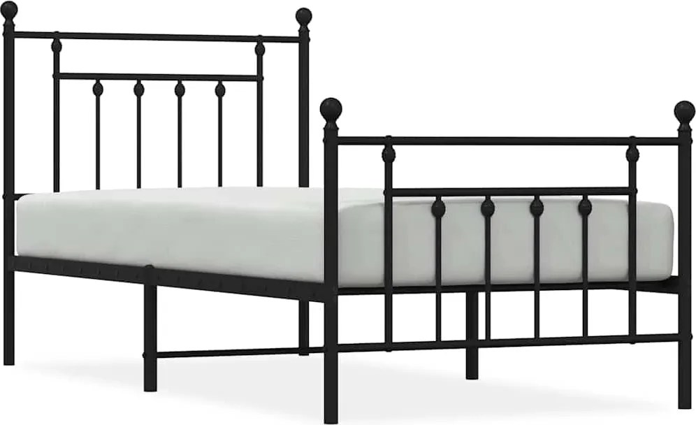 vidaXL Cadru pat metalic cu tăblii de cap/picioare, negru, 90x190 cm