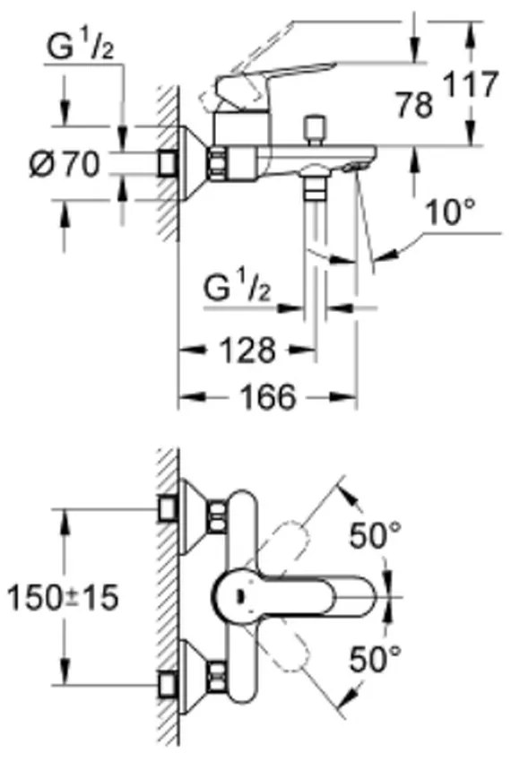 Baterie cada culoare crom Grohe BauEdge