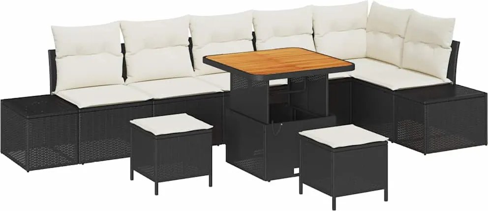 vidaXL Set de canapele pentru grădină cu pernă 9 pcs Negru poliratan