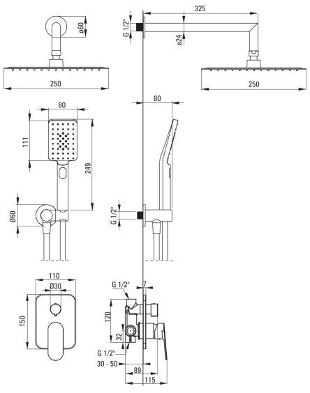 Deante NAC_N9LP - Set de duș ALPINIA cu baterie încastrată, negru