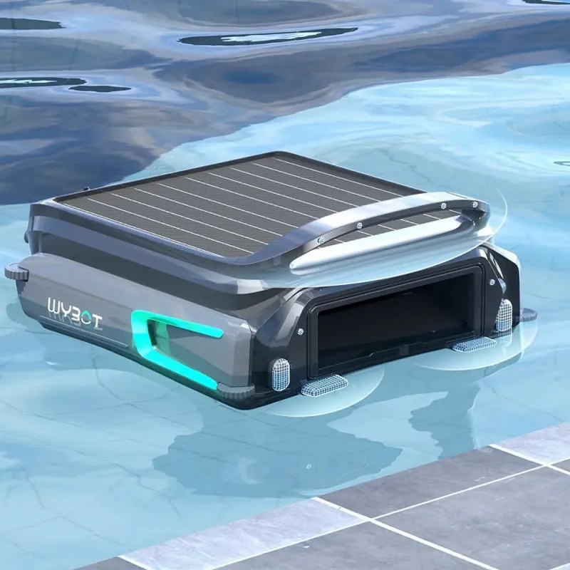 Skimer pentru curatarea suprafetei apei din piscine Wybot F1, Alimentare solara / DC, Pana la 8 ore, 7 l, Aplicatie mobila, Negru