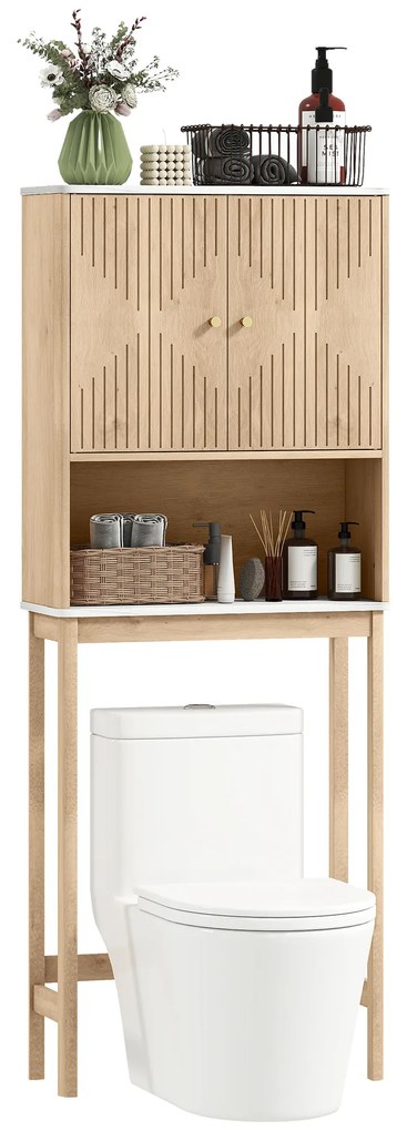 HOMCOM Dulap pentru WC deasupra toaletei, corp depozitare WC cu dulap cu uși duble și rafturi  66 x 25 x 168 cm, stejar | Aosom Romania