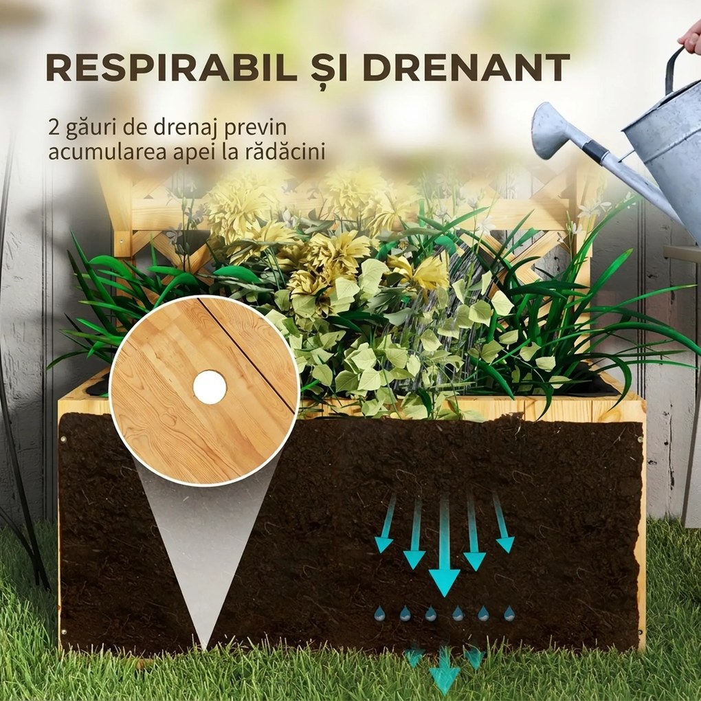 Outsunny Jardinieră din Lemn cu Suport pentru Plante și Orificii de Drenaj, 76x33x177 cm, Natural | Aosom Romania