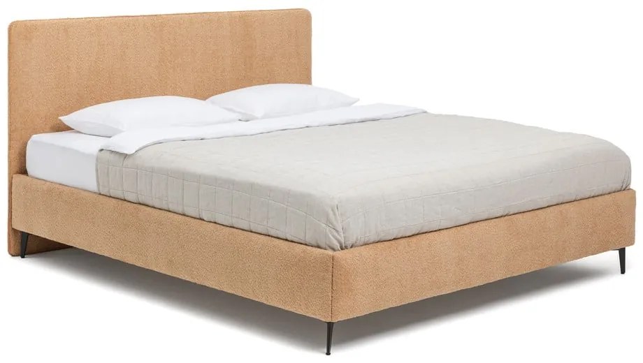 Pat dublu tapițat cu saltea și somieră 160x200 cm în culoarea muștar Noira Slim - Bonami Selection
