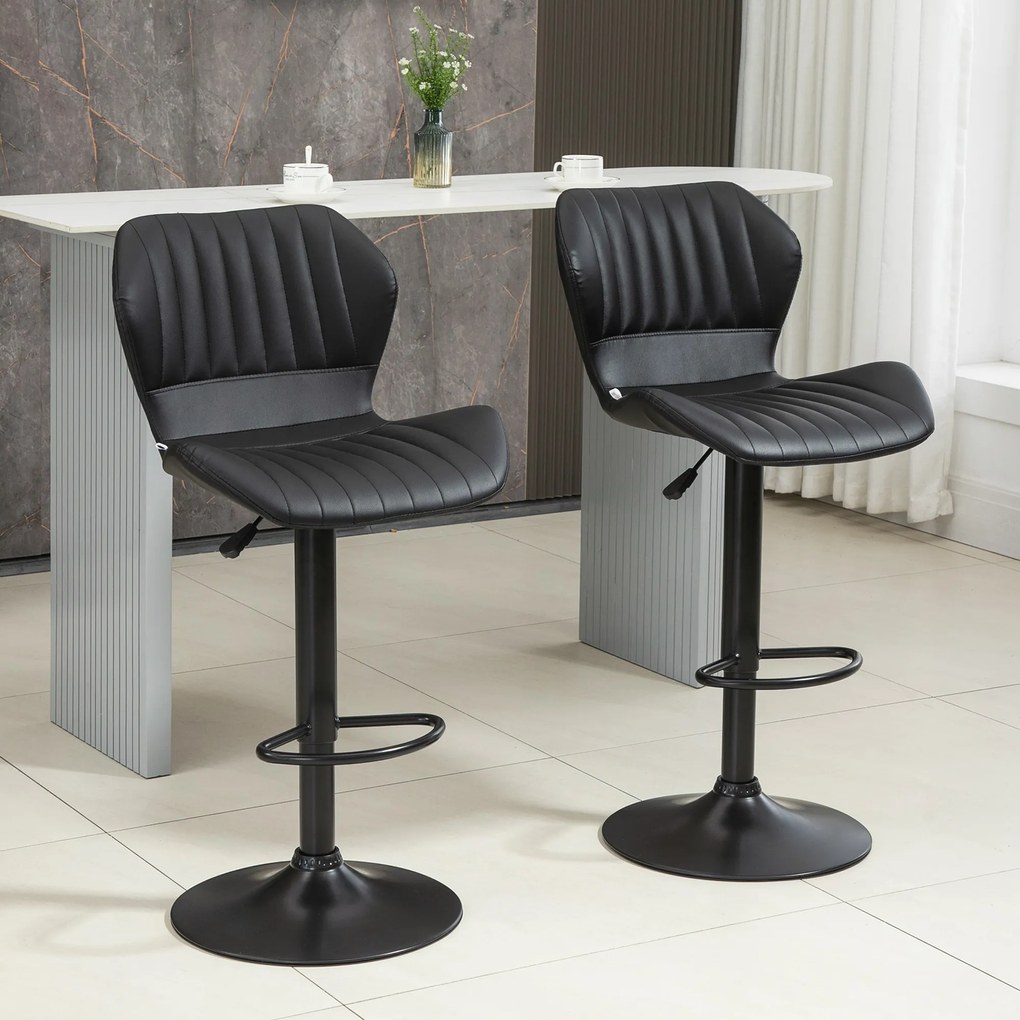 HOMCOM Scaun de Bar Barstuhl Set 2 buc. reglabil în înălțime 48,5 x 55,5 x 90-110 cm Piele Ecologică + Oțel Negru | Aosom Romania