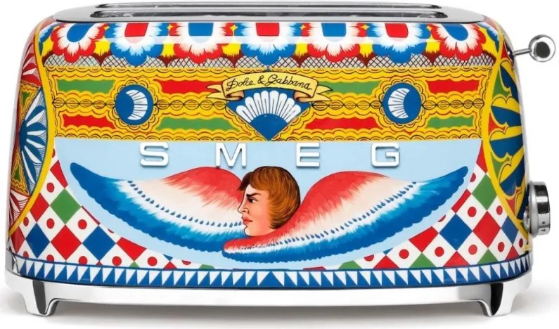 Prajitor de paine SMEG Dolce & Gabbana Sicily is my Love! TSF02DGEU, 1500 W, 4 felii, 6 trepte, Tava pentru firimituri, Cablu integrat, Otel inoxidabil, Multicolor