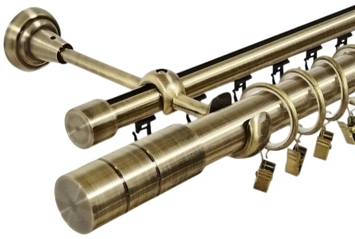 Galerie dubla cylindru , teava neteda si profil,grosime 25 si 19mm, aur antic (Alege marime: 400 cm)