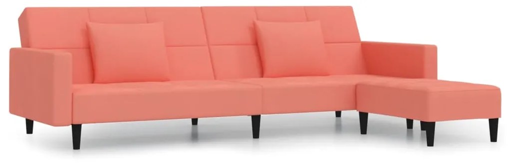 3080639 vidaXL Canapea extensibilă, 2 locuri, cu 2 perne&taburet, roz, catifea