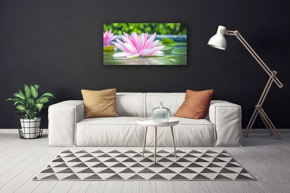 Tablou pe panza canvas Water Flower Art Roz Verde