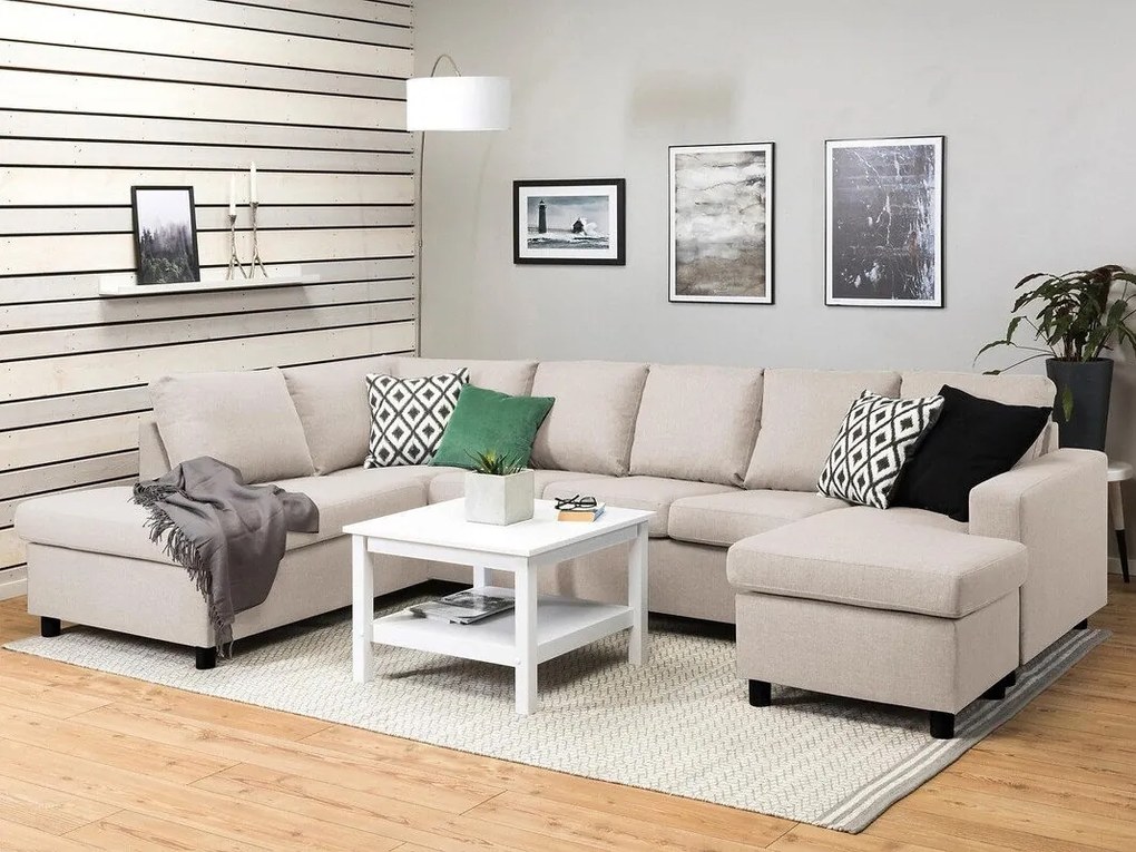 Colțar Scandinavian Choice C173Beige, Negru, 300x195x92cm, 130 kg, Picioare: Plastic