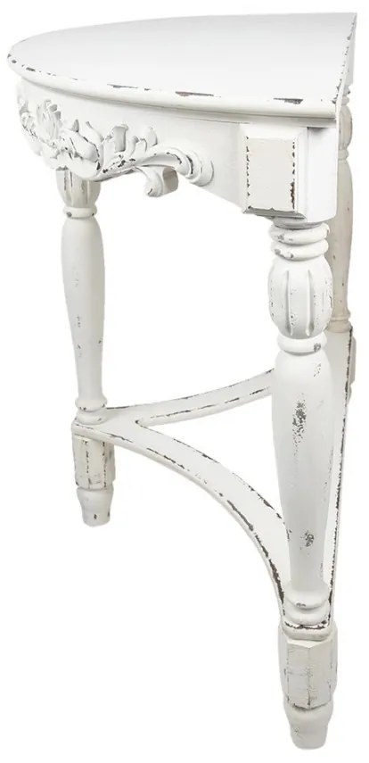 Consolă shabby chic, alb, cu ornamente sculptate în lemn, Agatha