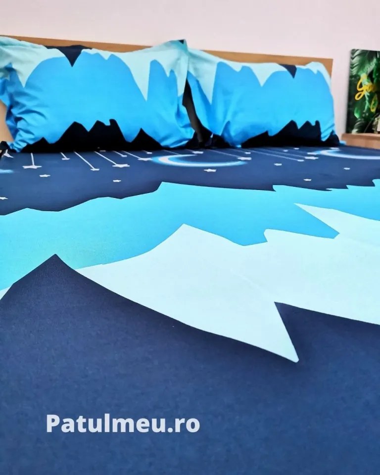 Husa de pat si 2 fete de perna, 3 piese, pat 2 persoane, 180x200 cm, albastru, HB-62
