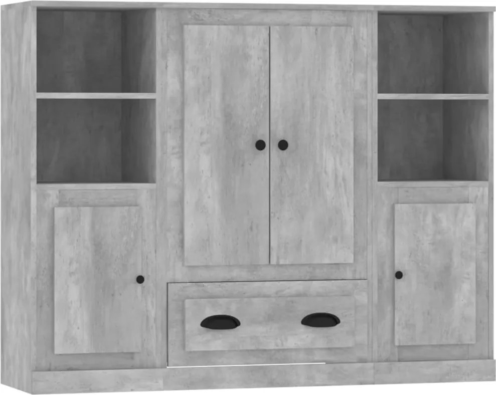vidaXL Dulapuri înalte, 3 buc., gri beton, lemn prelucrat