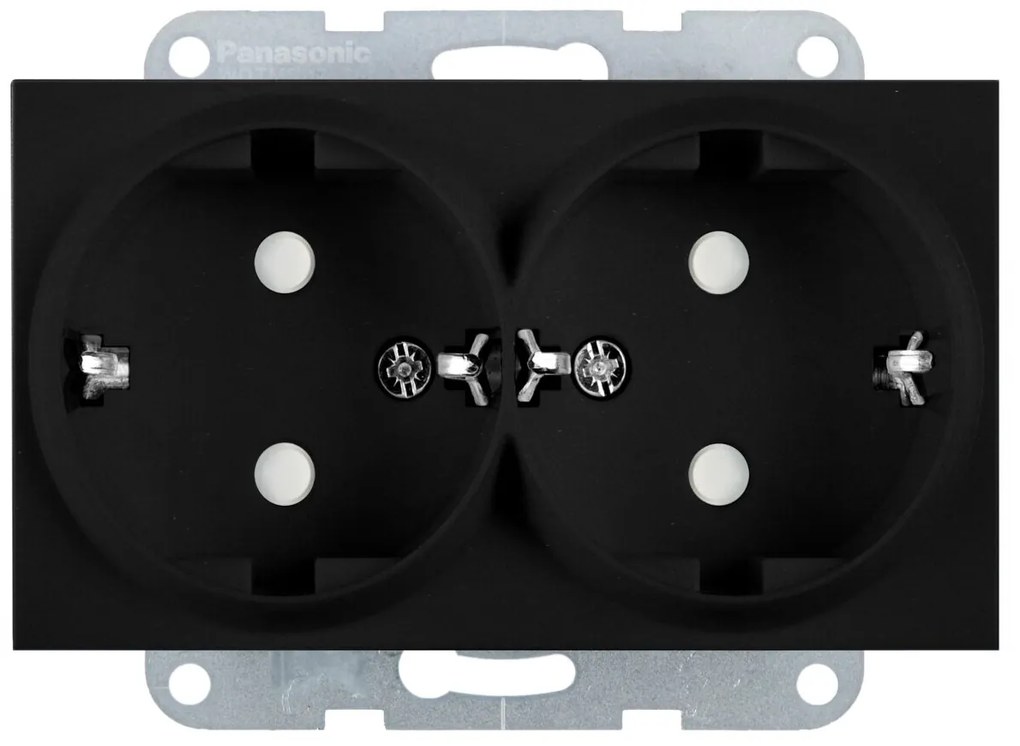 Priza dubla cu impamantare, protectie copii, 16A, IP20, Negru, Panasonic Karre Plus 55