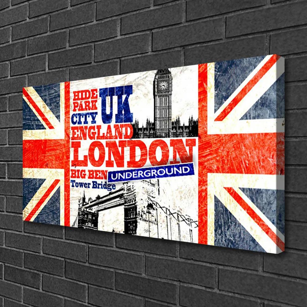 Tablou pe panza canvas Londra Flag Arta Albastru Alb Roșu Gri