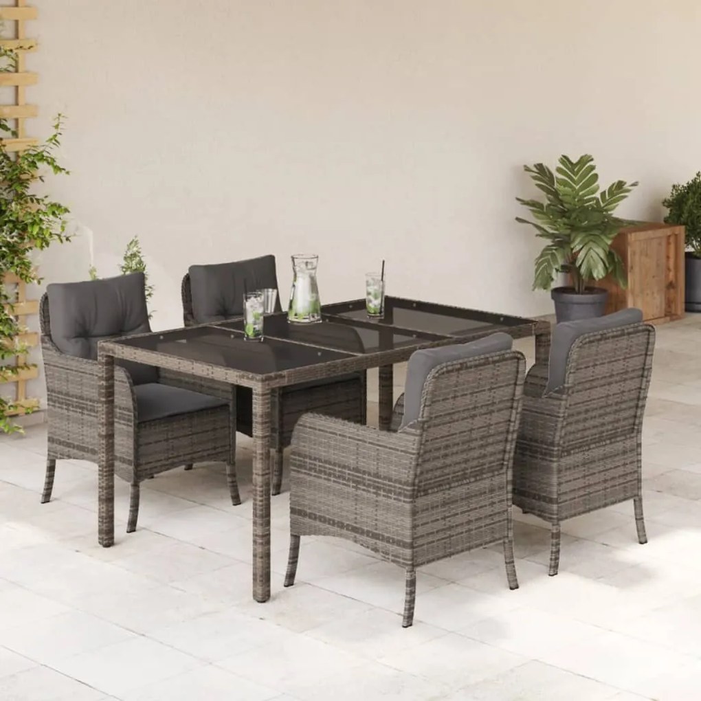 vidaXL Set mobilier de grădină cu perne, 5 piese, gri, poliratan